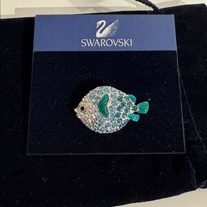 NWP Swarovski White, Blue & Green Crystal Silver Fish Brooch